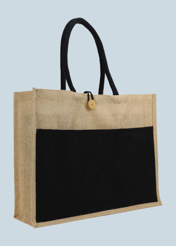 Jute Bag with Front Cotton Pocket Black